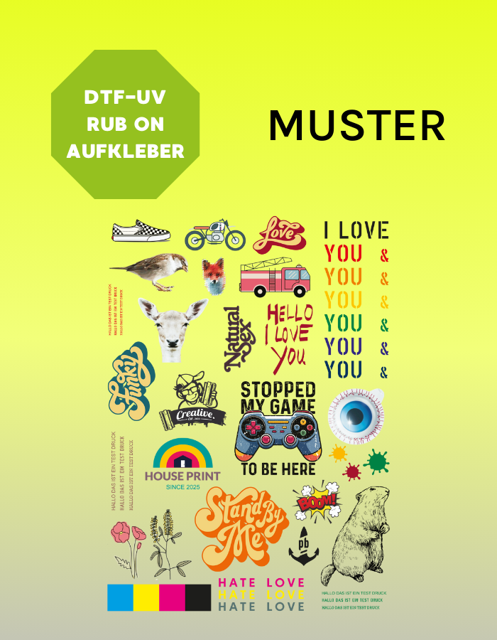 UV DTF Rub-On Aufkleber Musterpaket