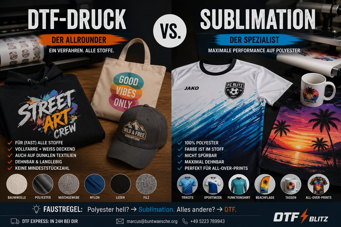 DTF vs. Sublimation: Welche Drucktechnik passt zu deinem Stoff?
