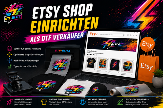 Beitragsbild: Etsy-Shop-Einrichtung als DTF-Verkäufer am Laptop