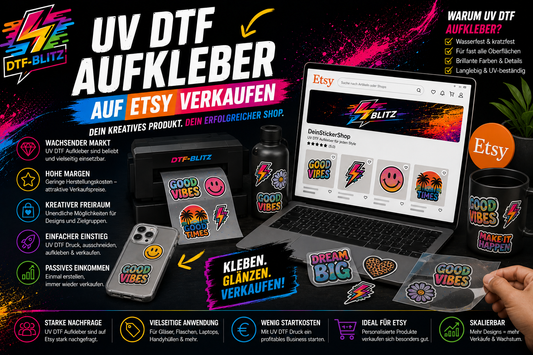 Beitragsbild: UV-DTF Rub-On-Aufkleber auf Produkten für den Etsy-Verkauf
