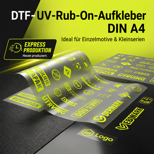 EXPRESS UV-DTF Rub-On Aufkleber A4 — Versand in 24 Stunden