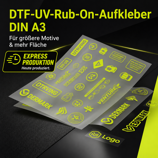 EXPRESS UV-DTF Rub-On Aufkleber A3 — Versand in 24 Stunden