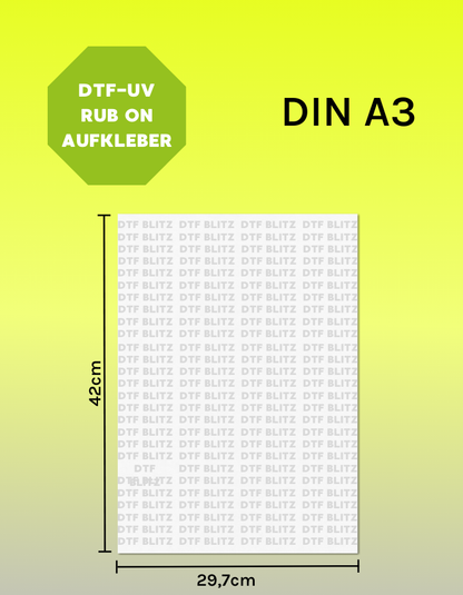UV DTF Transfer A3-Format Rub-On Aufkleber