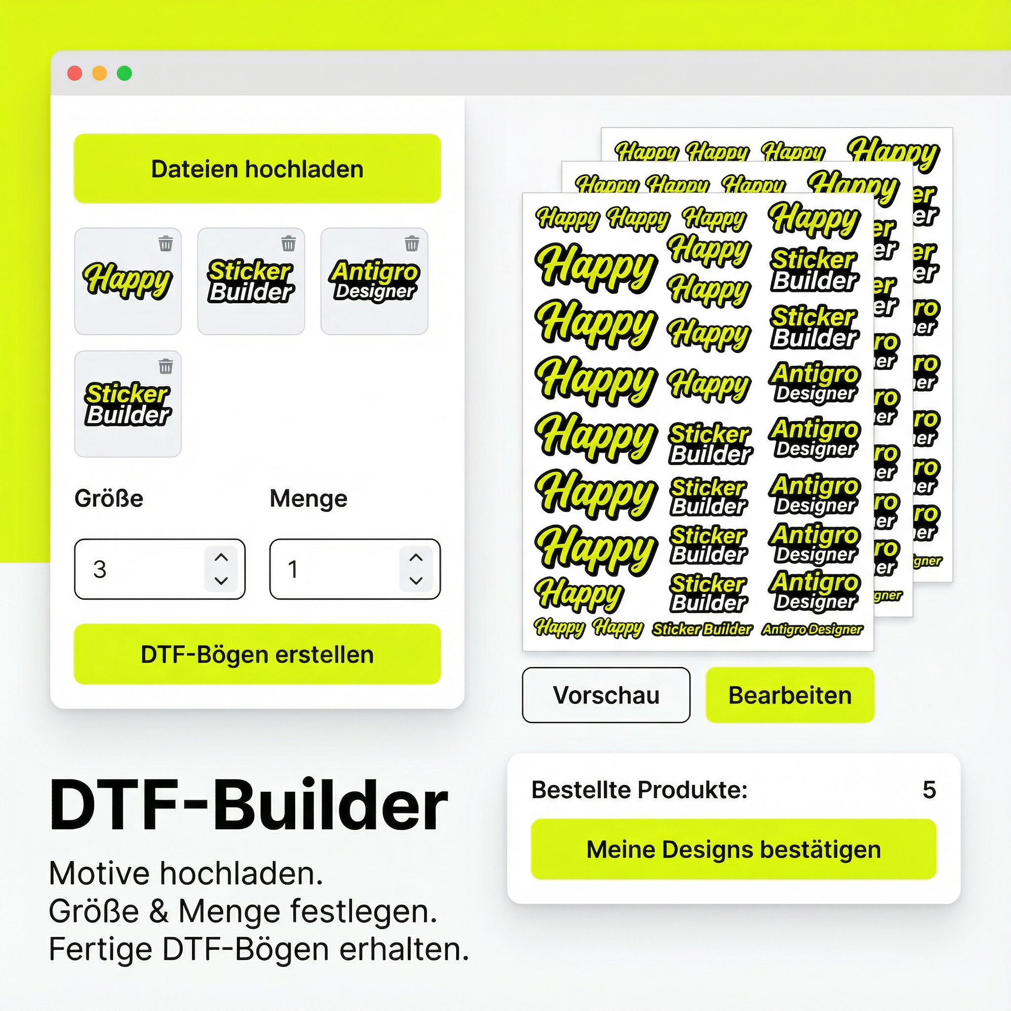 DTF Designer & Builder — Druckbogen erstellen | DTF-Blitz